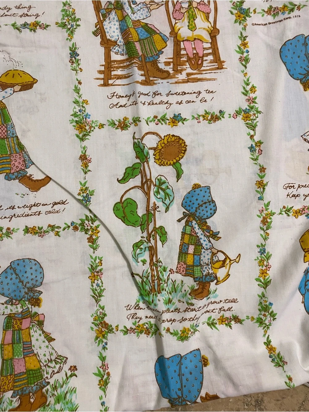 Vintage 1970 Holly Hobbie American Greetings Sunbonnet Girls Twin Flat Sheet